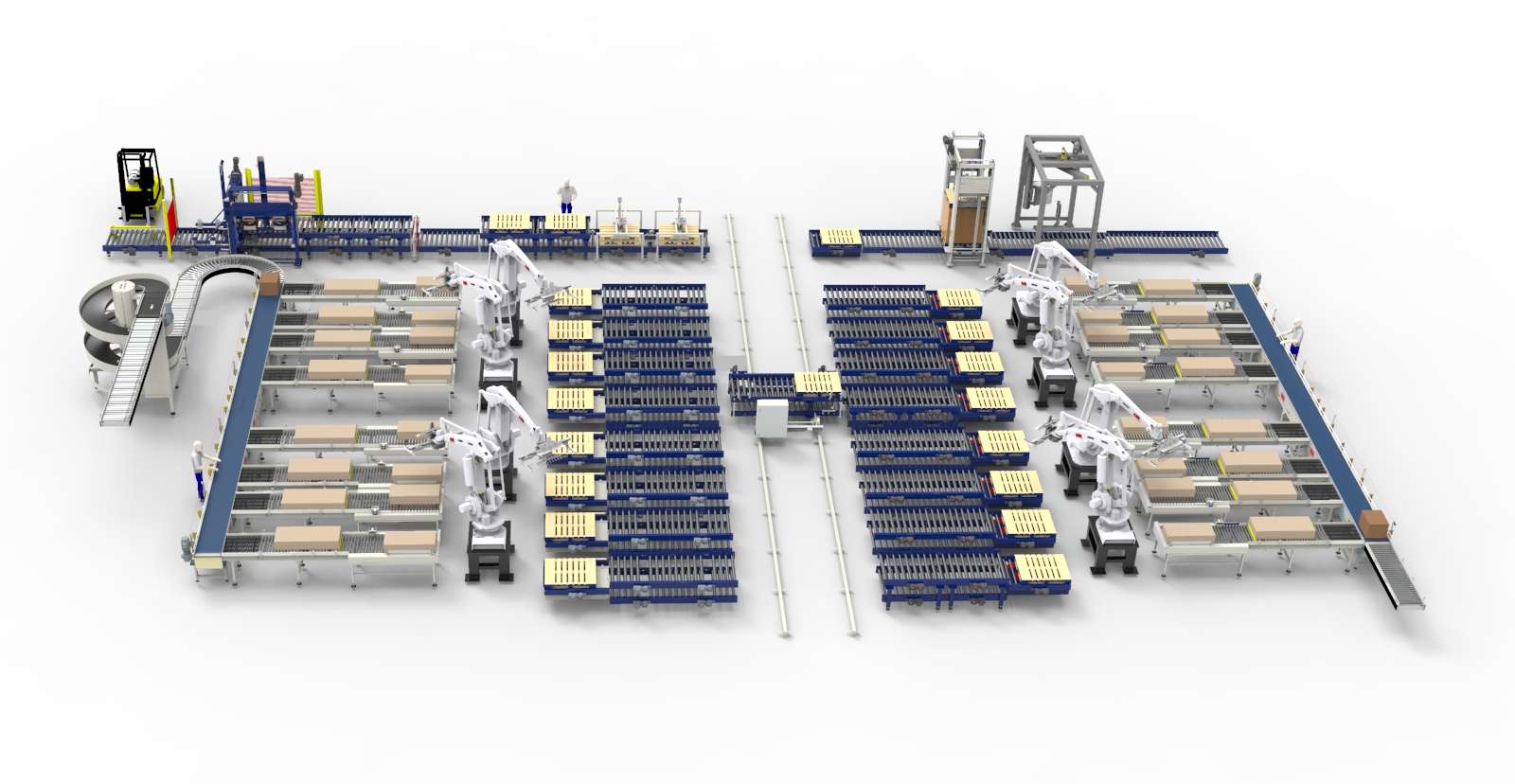 Central robot palletising system with multiple palletisers