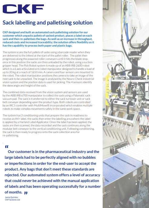 Sack labelling and palletising case study