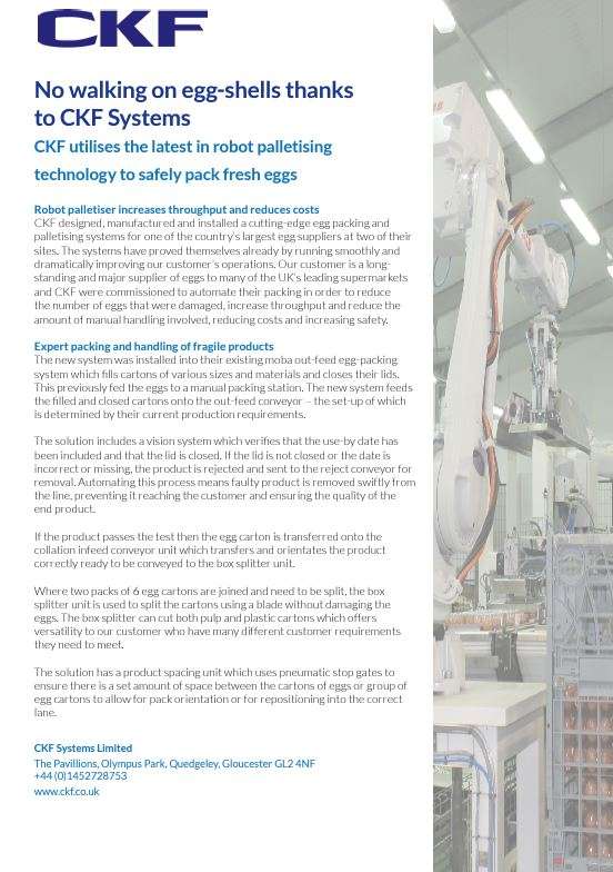 CKF built system for handling bulk quantities of eggs